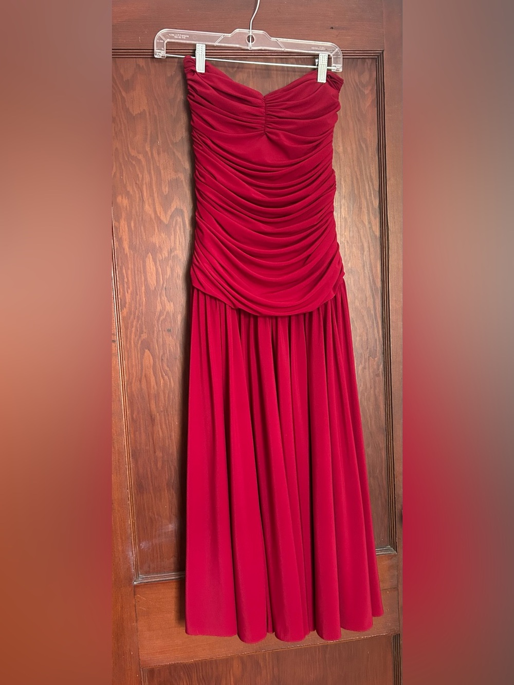 Red Ruched Draped Evening Dress - Women